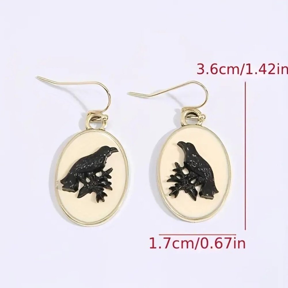 Baroque Halloween Retro Goth Black Raven Cameo Earrings NEW - Picture 4 of 5